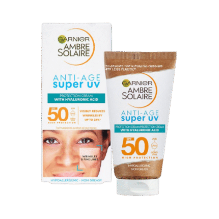 GARNIER AMBRE SOLAIRE фактор 50 АNTI AGE SUPER UV: Слънцезащитен крем с хиалуронова киселина 50 фактор,  50 мл